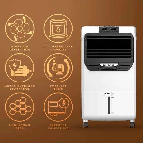 Crompton Jedi PAC Air Cooler- 22L Honeycomb pads White & Black