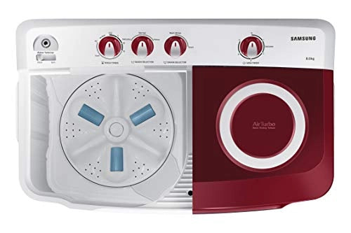 Samsung 8.0 Kg Semi-Automatic 5 Star Top Loading Washing Machine (WT80R4000RG/TL, Light Grey, Wine Red Lid (Opaque), Hexa Storm Pulsator)