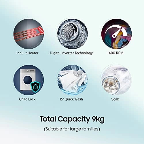 Samsung 9 Kg 5 Star Inverter Fully-Automatic Front Loading Washing Machine (WW90T4040CX1TL, Inox, In-Built Heater)