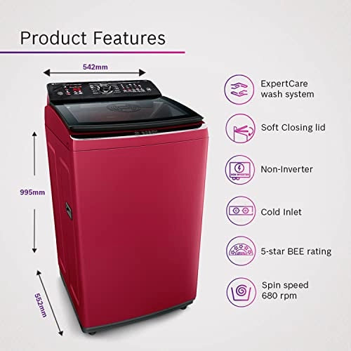 Bosch 7.5 Kg 5 Star Fully Automatic Top Load Washing Machine WOE753M0IN (Maroon), Extra Large