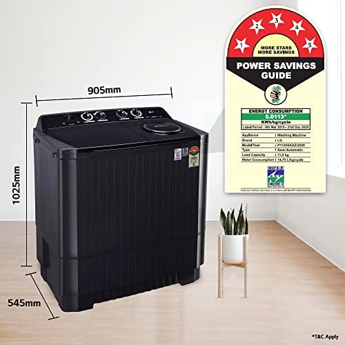 LG 11 கிலோ 5 ஸ்டார் செமி-ஆட்டோமேட்டிக் டாப் லோடிங் வாஷிங் மெஷின் (P1155SKAZ, மிடில் பிளாக், ரோலர் ஜெட் பல்சேட்டர்), பெரியது