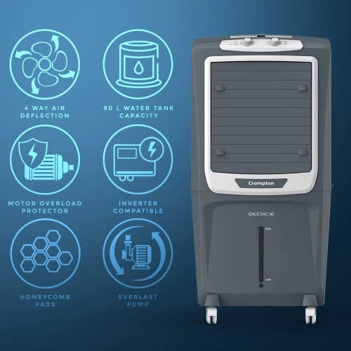 Crompton Gale DAC Desert Air Cooler- 90L, with Honeycomb pads, Grey, (ACGC-GALEDAC90)