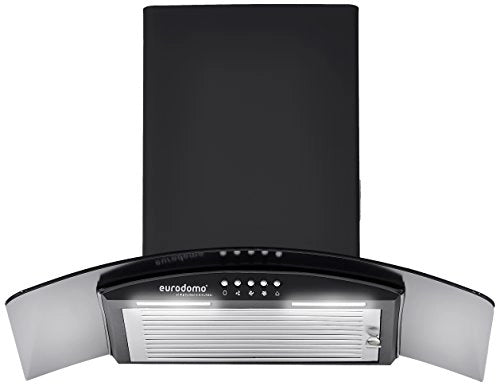 Eurodomo 60 cm 1050 m/hr curved glass Kitchen Chimney (Hood Onyx PB BK 60 Baffle Filter Black)