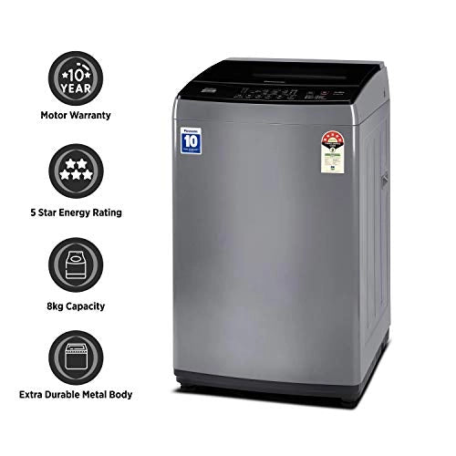 Panasonic 8 Kg 5 Star Fully-Automatic Top Load Washing Machine (NA-F80LF1HRB, Grey, Durable Metal Body, 8 Wash Program)