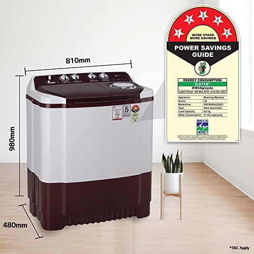 LG 8 Kg 5 Star Semi-Automatic Top Loading Washing Machine (P8030SRAZ, Burgundy, Collar Scrubber)