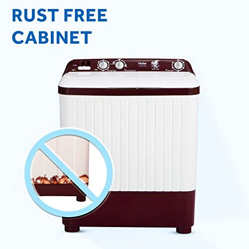 Haier 6.5 Kg Semi-Automatic Top Loading Washing Machine with 1300 RPM, Rust Free Cabinet (HTW65-187BO, Burgundy)
