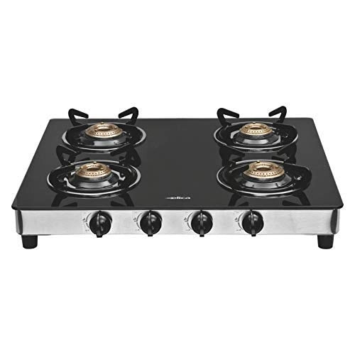 Elica Vetro Glass Top 4 Burner Gas Stove (594 CT VETRO BLK SS)