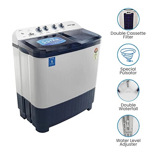 Voltas Beko 7 kg Semi-Automatic Top Loading Washing Machine, Double Waterfall (WTT70DBLT, Sky Blue)