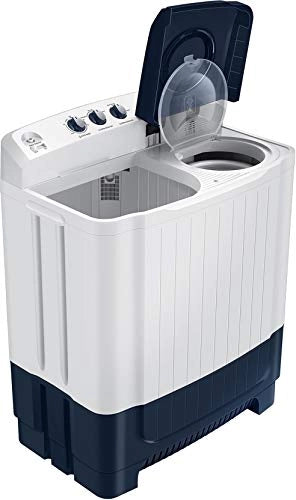 Samsung 8.5 Kg Semi-Automatic 5 Star Top Loading Washing Machine (WT85R4200LL/TL, Light Grey, Royal Blue Lid (Transparent), Hexa Storm Pulsator)