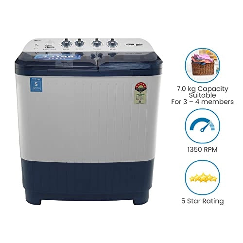 Voltas Beko 7 kg Semi-Automatic Top Loading Washing Machine, Double Waterfall (WTT70DBLT, Sky Blue)