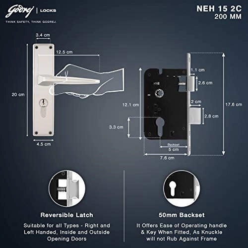 Godrej Door Locks 200 mm Door Handle set with Lock Body 2C 5985