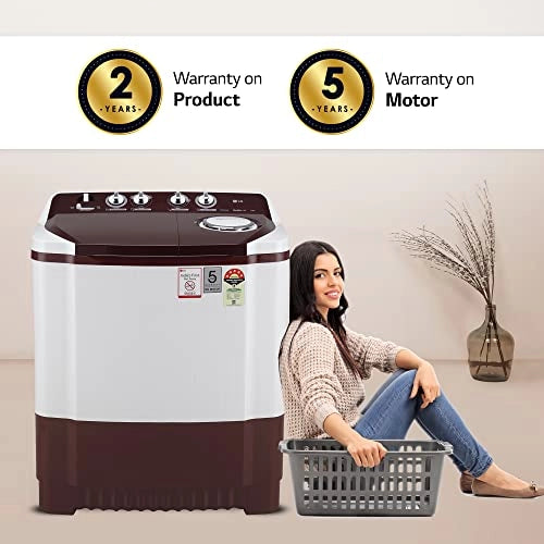 LG 8 Kg 5 Star Semi-Automatic Top Loading Washing Machine (P8030SRAZ, Burgundy, Collar Scrubber)