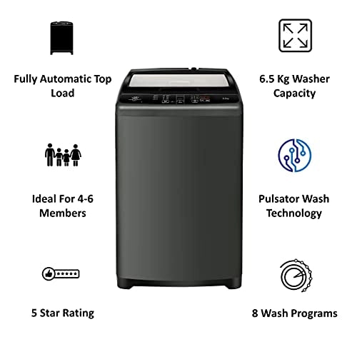 Haier 707 Series 6.5 KG 5 Star Fully Automatic Top Load Washing Machine (HWM65-707BKNZP, Titanium Grey)