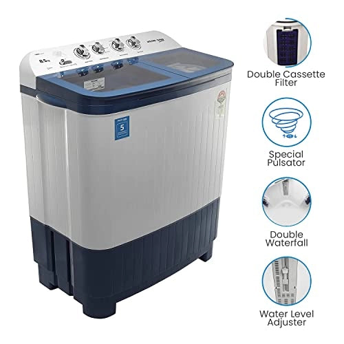 Voltas Beko 8.5 kg Semi-Automatic Top Loading Washing Machine, 2 Casette Filter (WTT85DBLG, Sky Blue)