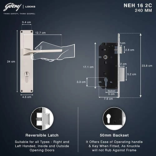 Godrej Door Locks 240 mm Door Handle set with Lock Body 1CK 5991