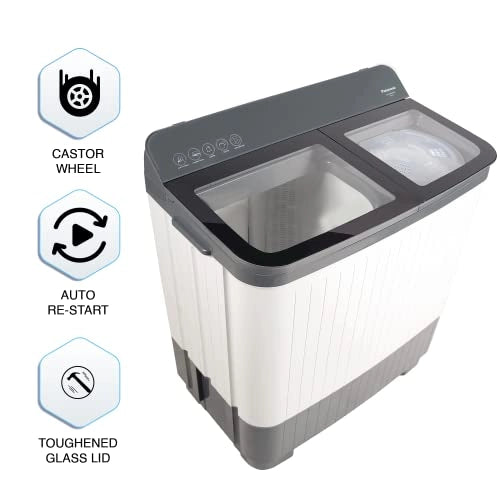 Panasonic 10 kg 5 Star Semi-Automatic Glass Lid Top Loading Washing Machine with Powerful Motor (NA-W100H6HRB, Grey)
