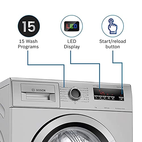 Bosch 7 kg 5 Star Inverter Touch Control Fully Automatic Front Loading Washing Machine with In - built Heater (WAJ2416SIN, Silver)
