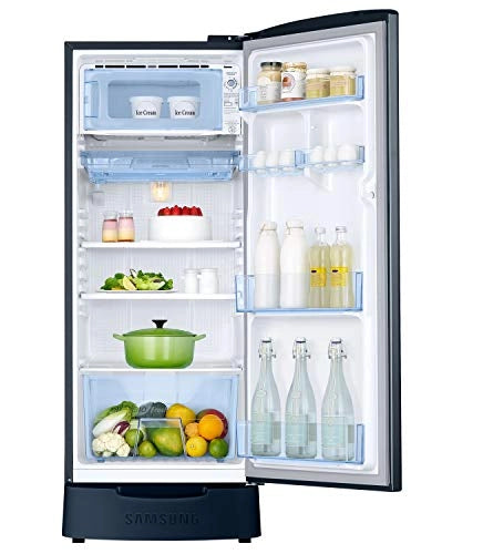 Samsung 192 L 2 Star Direct Cool Single Door Refrigerator (RR20A281BU8/NL, SAFFRON BLUE, Base stand drawer)