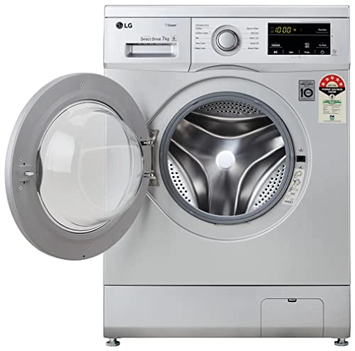 LG 7 Kg 5 Star Inverter Touch Control Fully-Automatic Front Load Washing Machine with Heater (FHM1207SDL, Silver)