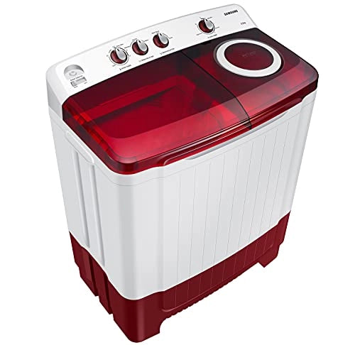 Samsung 8.5 Kg Semi-Automatic 5 Star Top Loading Washing Machine (WT85R4200RR/TL, Light Grey, Red Lid (Transparent), Hexa Storm Pulsator)