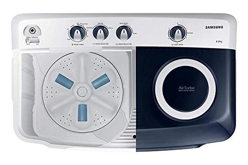 Samsung 8.0 Kg Semi-Automatic 5 Star Top Loading Washing Machine (WT80R4200LG/TL, Light Grey, Royal Blue Lid (Transparent), Hexa Storm Pulsator)