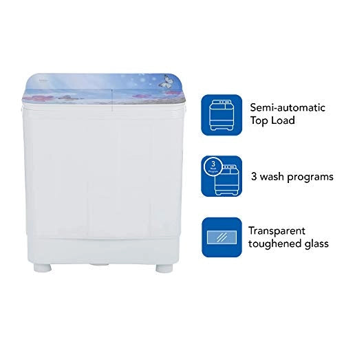 Haier 9.5 Kg Semi-Automatic Top Loading Washing Machine (HTW95-178, Blue Floral)