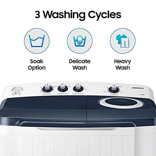 Samsung 8.5 kg 5 Star Semi-Automatic Top Loading Washing Machine (WT85R4000LL/TL, Blue, Air turbo drying)
