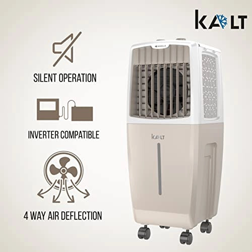 Havells Kalt 24 Litres Personal Air Cooler; Knob panel; 3 Side Honeycomb Pad, White - Champagne Gold