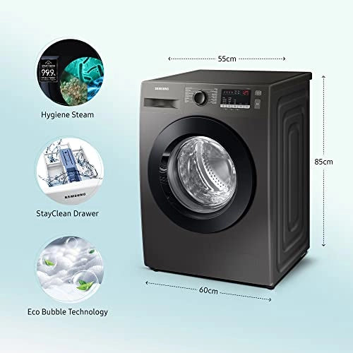 Samsung 8 Kg 5 Star Inverter Fully-Automatic Front Loading Washing Machine (WW80T4040CX1TL, Inox, In-Built Heater)