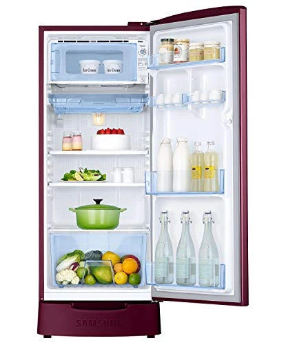Samsung 192 L 2 Star Direct Cool Single Door Refrigerator (RR20A281BR8/NL, SAFFRON RED, Base stand drawer)