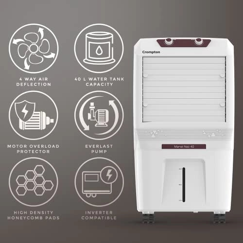 Crompton Marvel Neo Inverter Compatible Portable Desert Air Cooler (40L, White)