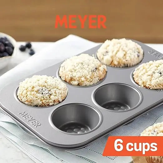 Meyer Bakemaster Non Stick 6 Cup Deep Muffin Pan 47536 Grey