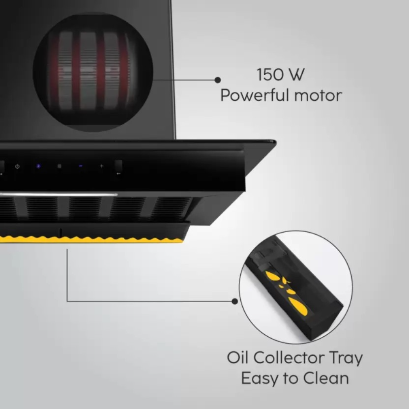 Glen Pace Slim Auto Clean T-Shape 60cm| Touch & Gesture Control| Autoclean| Filterless|Powerful Suction| Low Noise Wall Mounted Chimney (Black 1200 CMH)