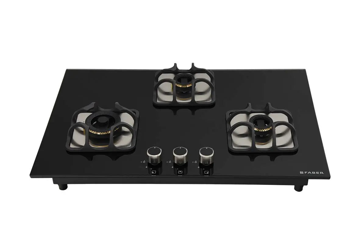 Faber Hobtop Imperia Plus 783 BRB CI BK 3 Brass Burner Auto Electric Ignition Glass Top, Black
