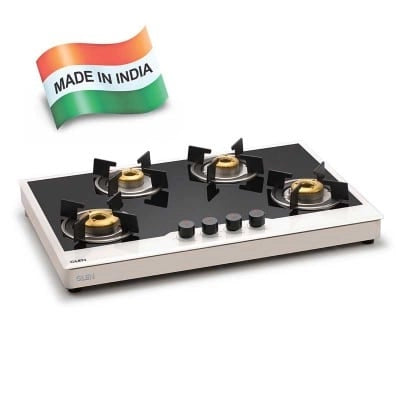 Glen 4 Burner Gas Hob Free Standing 1074 Forged Brass Burners Auto Ignition