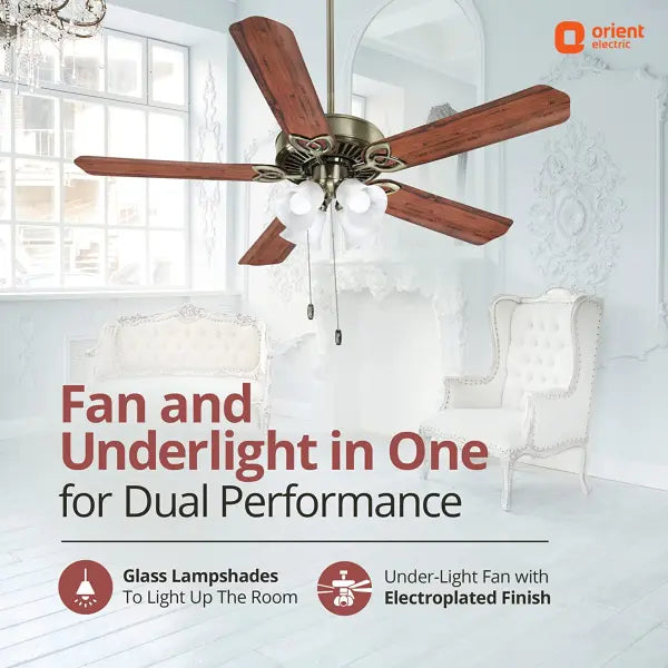 Orient Electric Subaris 1300mm Decorative Underlight 5-Blade Ceiling Fan Antique Brass