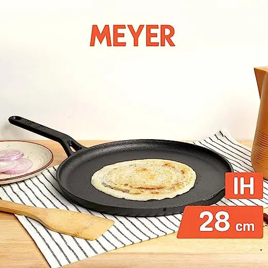 Meyer Cast Iron Flat Tawa (Gas and Induction) 28 cm Black