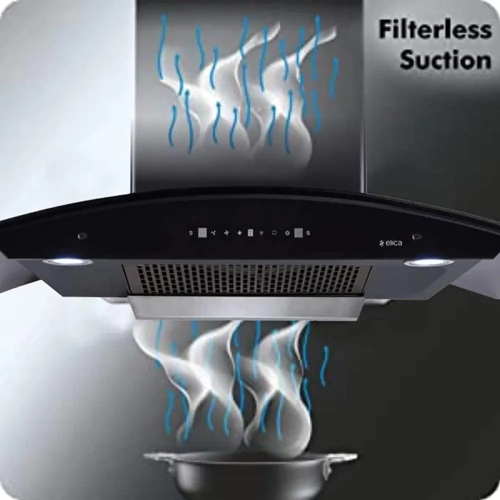 Elica 90 cm 1310 m3/hr Filterless Auto Clean Chimney (FLCG 900 HAC MS NERO, Touch + Motion Sensor Control, Black)