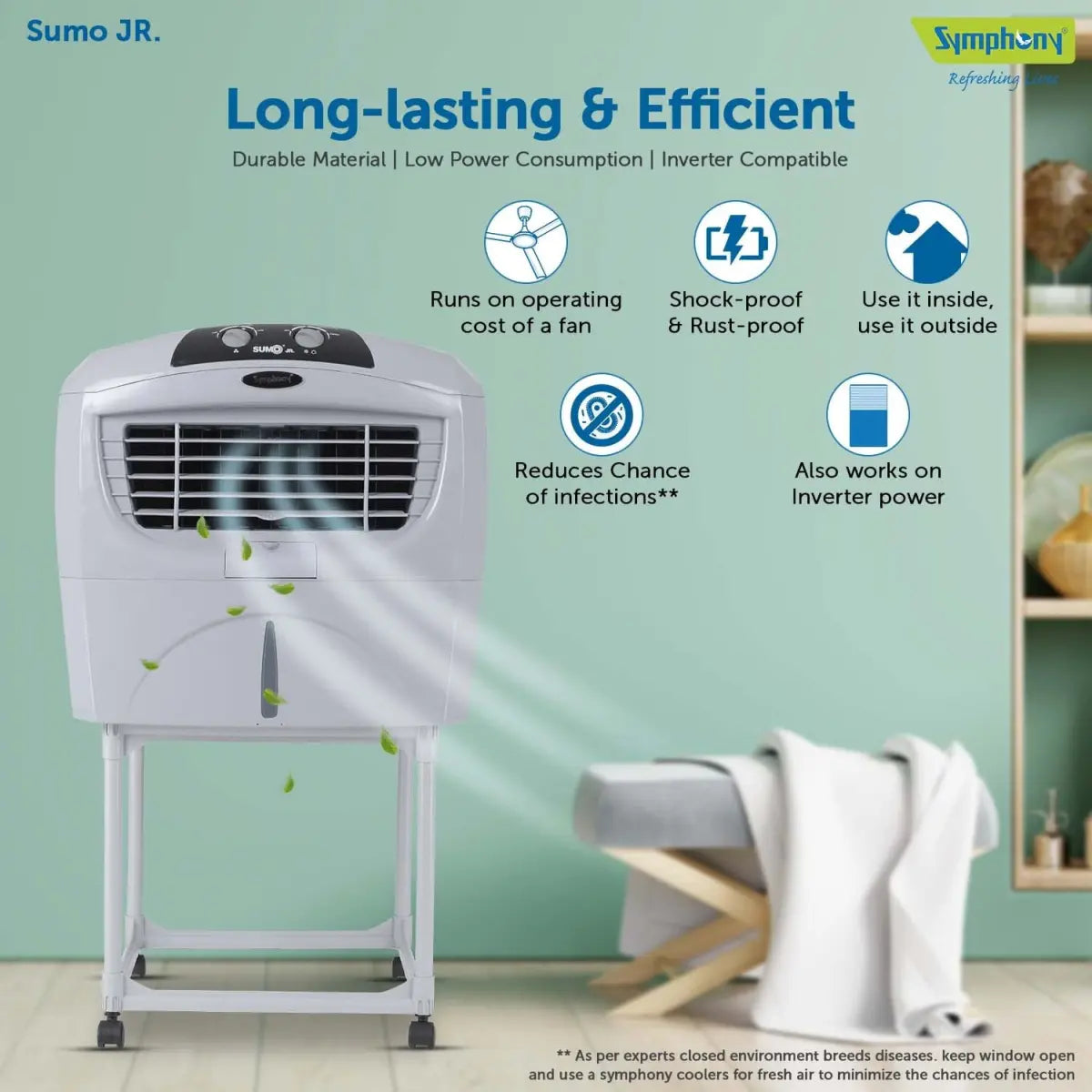 Symphony Sumo Jr. Portable Desert Air Cooler 45-litres with Trolley (White)