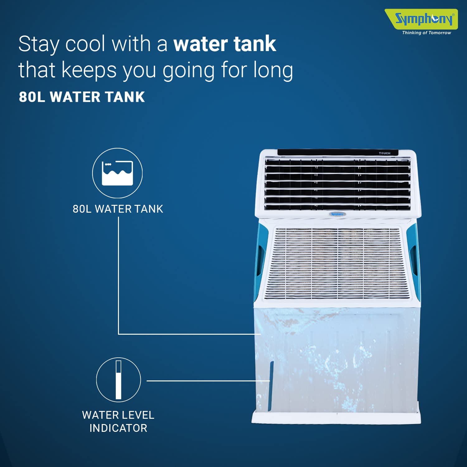 Symphony Touch 80 Personal Air Cooler ‎80 Litres White With i-Pure Technology