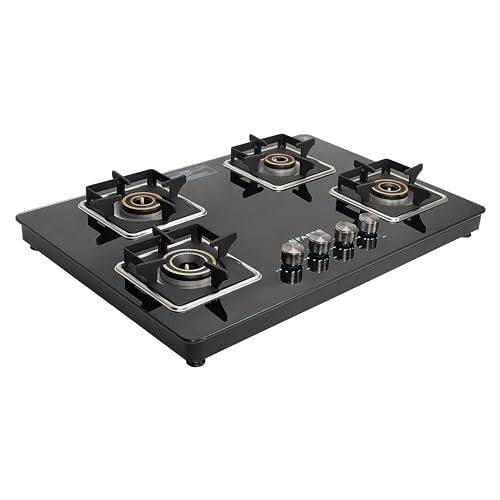 Faber 4 Burner Auto-Ignition Cooktop|NiOS AUTO 4BB BK|Battery Operated|Metal Knobs|Brass Burners|Cast Iron Pan Support|Black Glass Finish|7 Yrs Warranty Glass;5 Yrs Burner & Valve;2 Yrs Compr