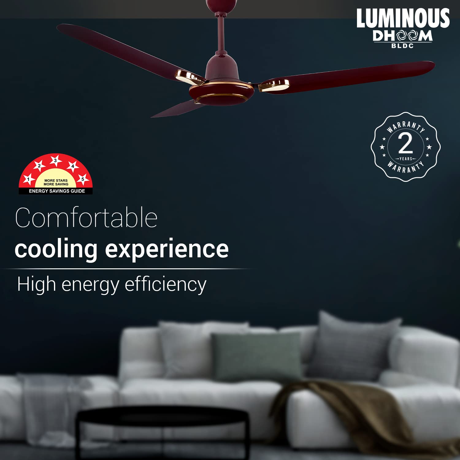 Luminous Dhoom BLDC 1200MM 35W Ceiling Fan Brown