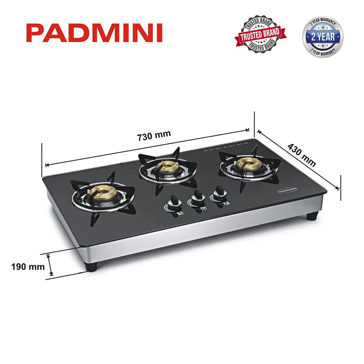 Padmini Three Burner Gas Stove - CS 3 GT HS