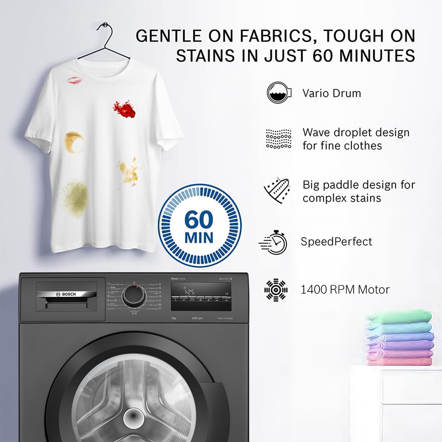 Bosch 8 kg 5 Star Fully-Automatic Front Loading Washing Machine (WAJ2826CIN, Black Grey, AI active water plus, In-Built Heater)