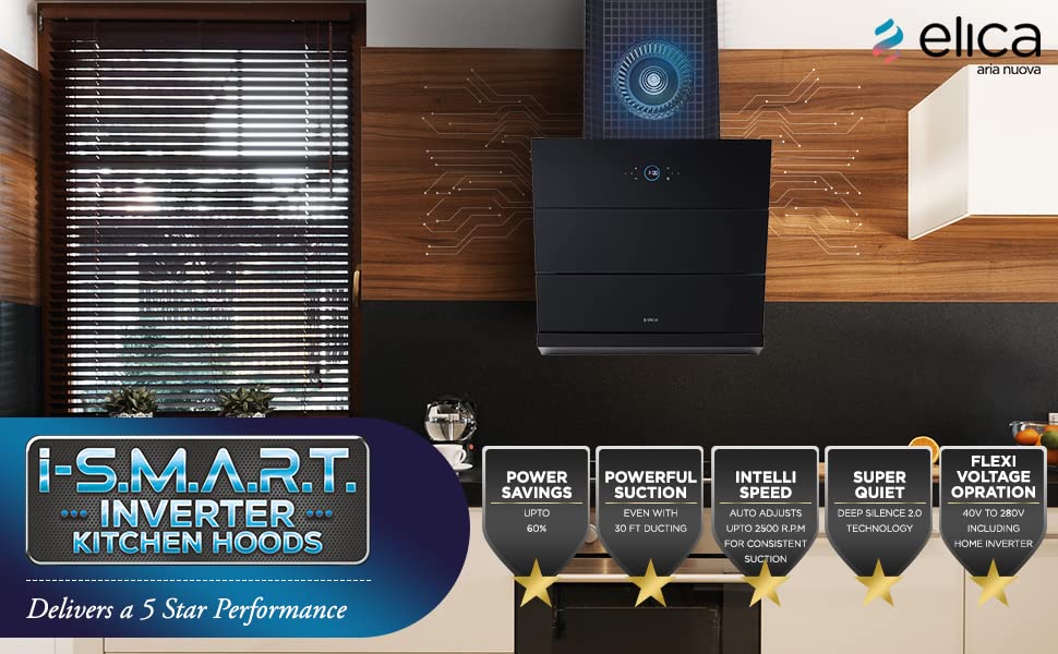எலிகா iSMART 5 STAR செயல்திறன் 60 செ.மீ ஃபில்டர்லெஸ் ஹீட் ஆட்டோ கிளீன் சிம்னி இன்வெர்ட்டர் டெக், LTW (iSMART EFL HAC LTW 60) உடன்