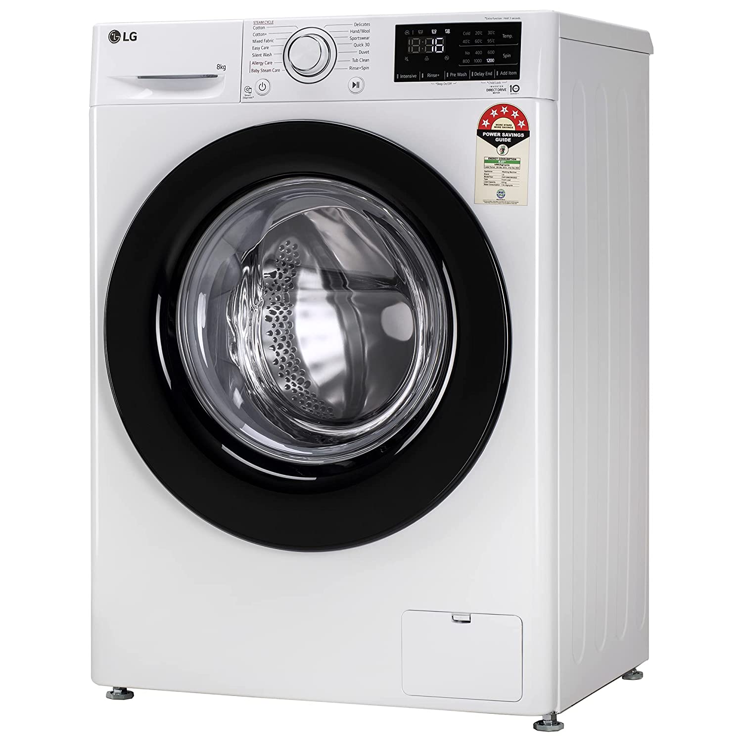 LG 8 Kg 5 Star Inverter Fully-Automatic Front Loading Washing Machine with Inbuilt heater (FHP1208Z3W, Blue White, AI DD Technology & Steam for Hygiene)