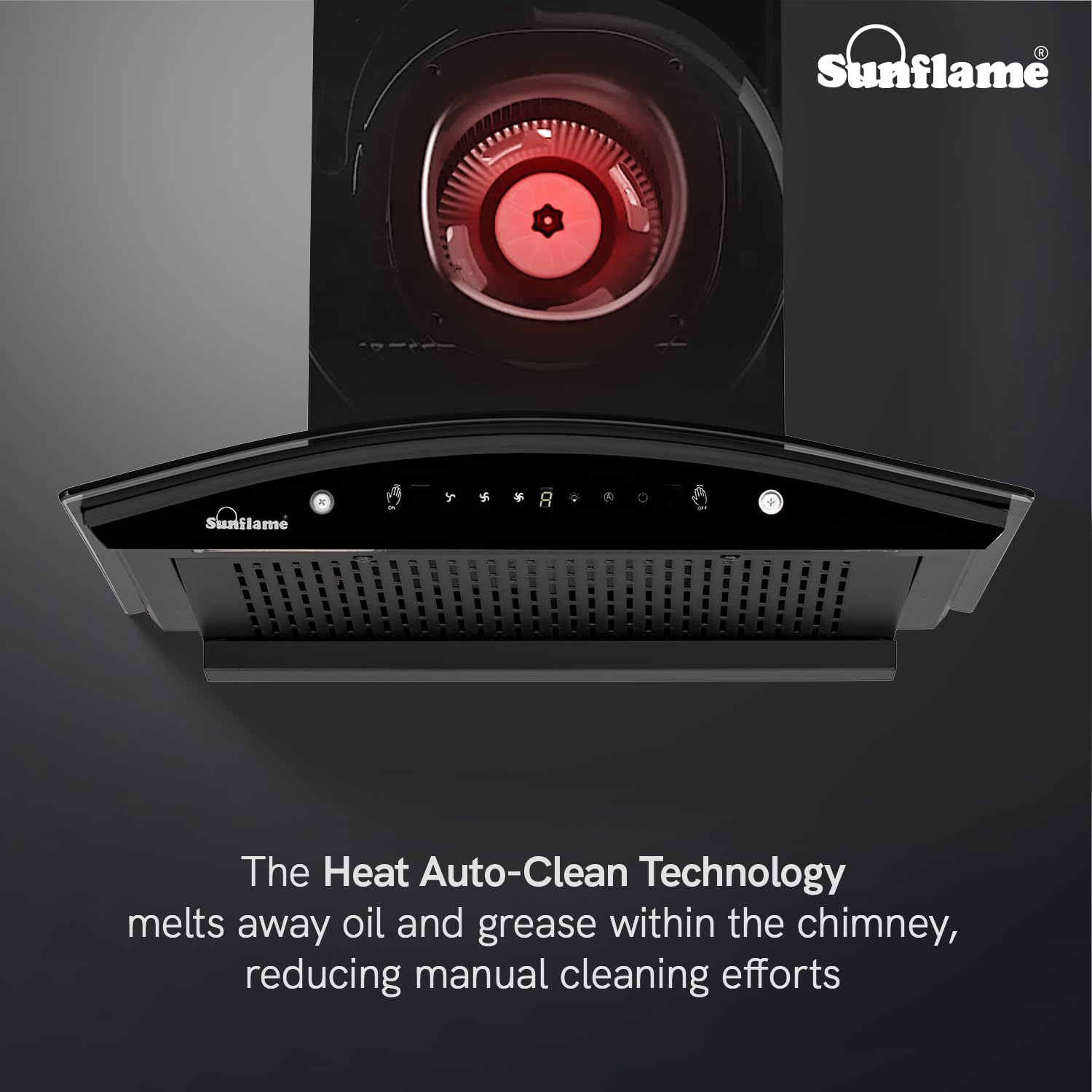 Sunflame Roma High Efficiency Filterless Chimney | 1200 m³/h Suction Capacity | 1-Year Product coverage and 5-Year Motor coverage | Heat Auto-Clean Technology | 60 cm
