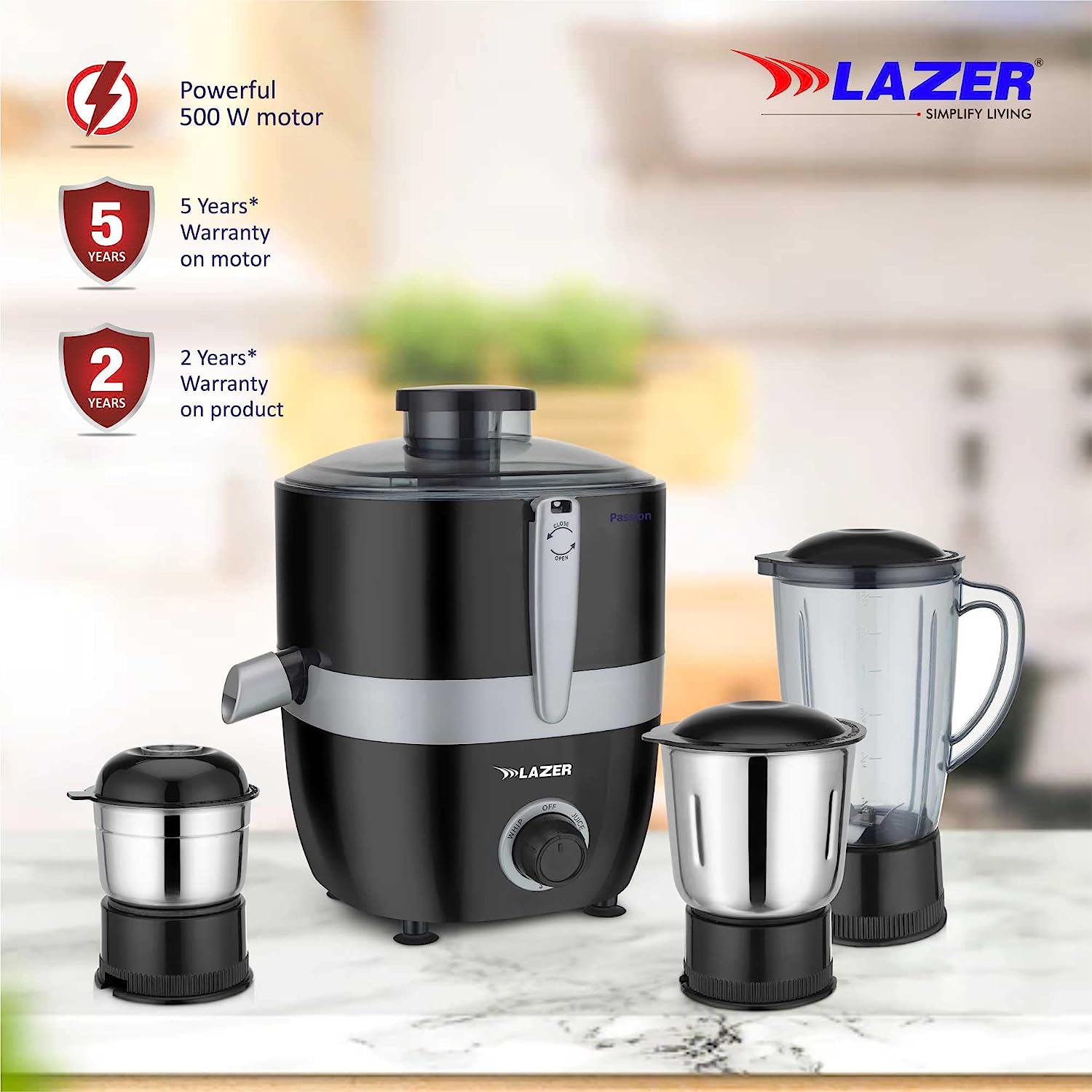 Lazer Passion 3 jars 500W Juicer Mixer Grinder