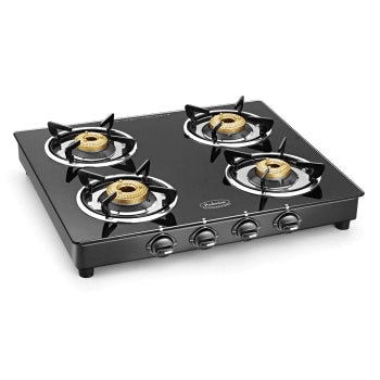 Padmini Four Burner Glass Top Gas Stove (CS-4GT Shine Auto)-Black
