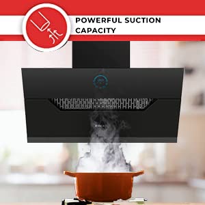 Elica 90 cm 1350 m3/hr Filterless Auto Clean Angular Chimney with 15 Years Warranty (EFL 107 HAC LTW VMS 90, Touch + Palm Sensor Control, Black)
